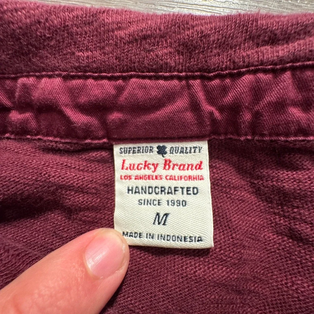 Lucky Brand Polo Shirt Mens M Burgundy Red 100% Cotton Slub Knit Outdoor Pockets